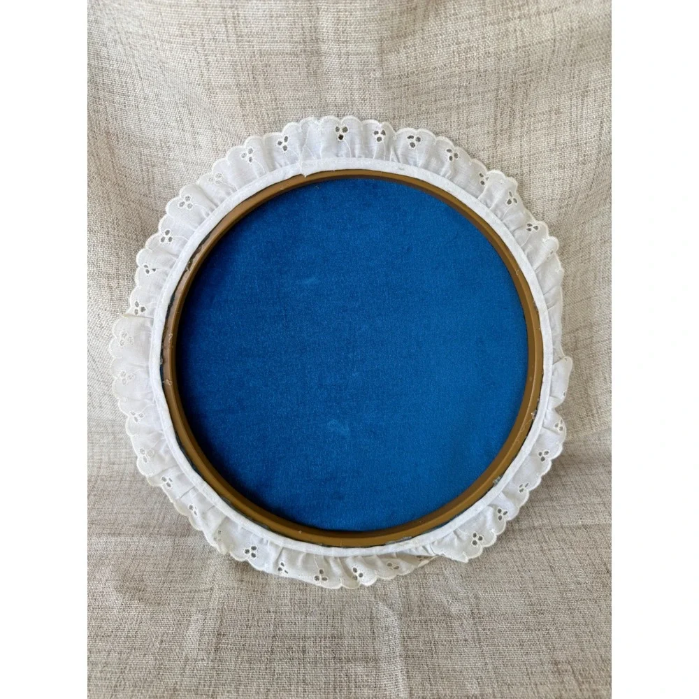 Hand Quilted Wall Art 10in Blue Excellent Folk Art Village Hoop Cottagecore